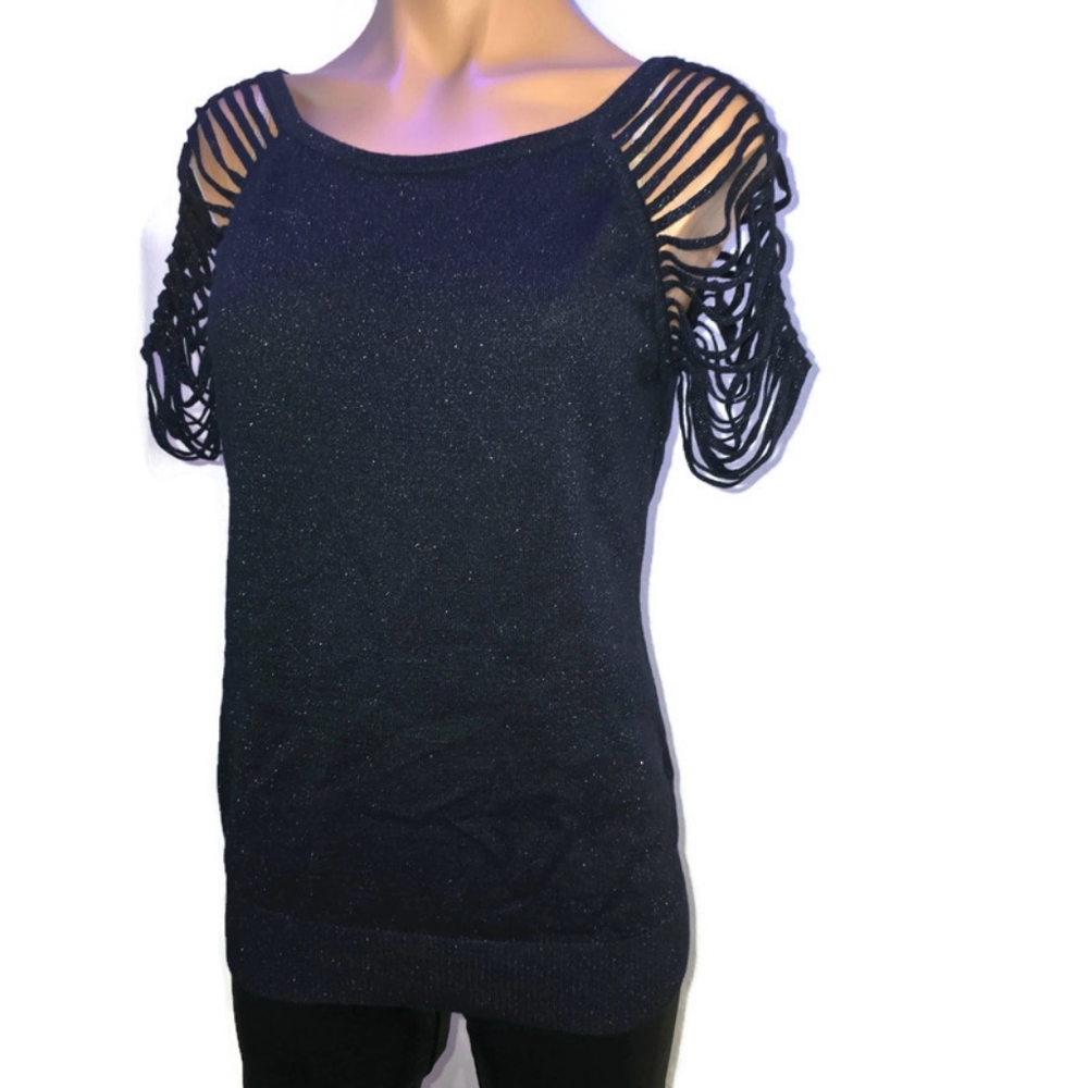 2 for $10 A/X Armani Exchange Blue Glitter Cutout Sleeve Top M